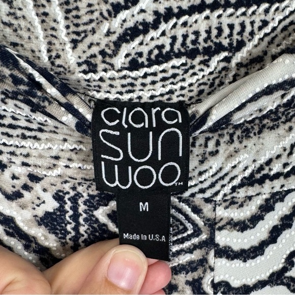 Clara Sun Woo Navy White Taupe Print Palazzo Pants Stretch Pull-On M - Picture 5 of 7